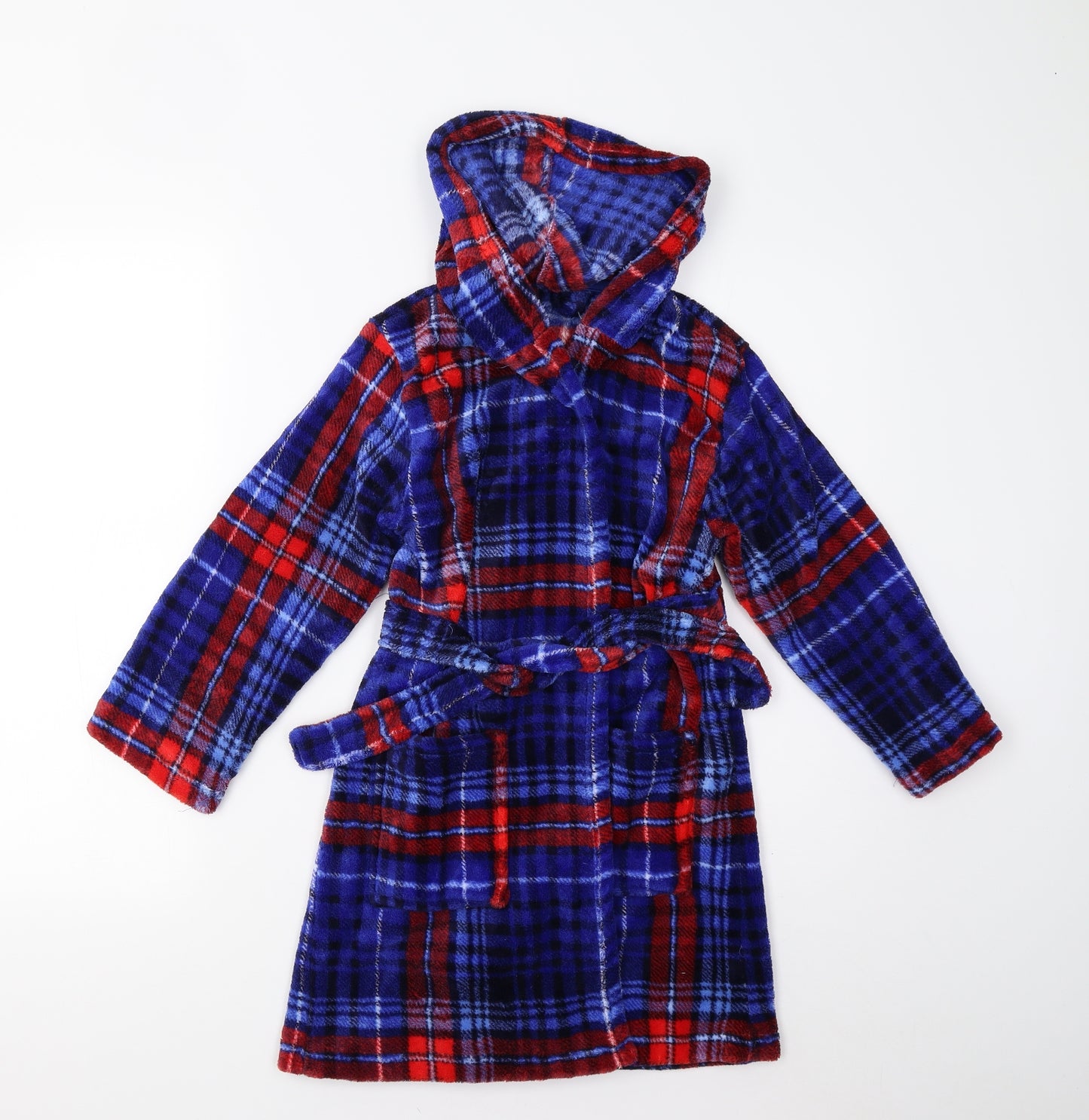 George Boys Blue Check Fleece  Gown Size 7-8 Years