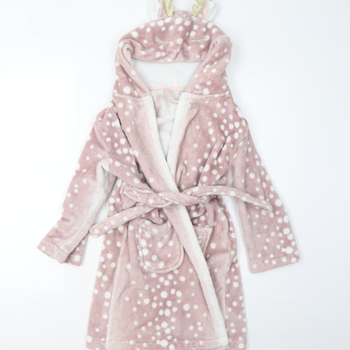 George Girls Pink Polka Dot Fleece  Gown Size 6-7 Years  - Faun