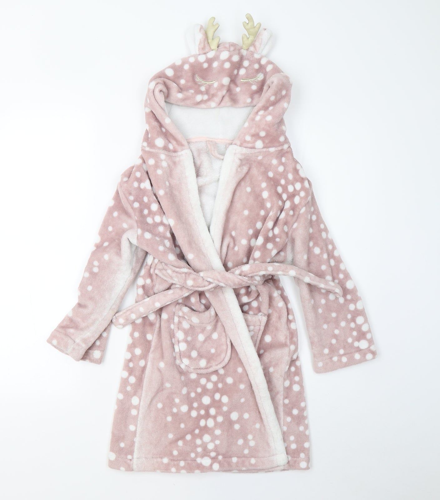 George Girls Pink Polka Dot Fleece  Gown Size 6-7 Years  - Faun