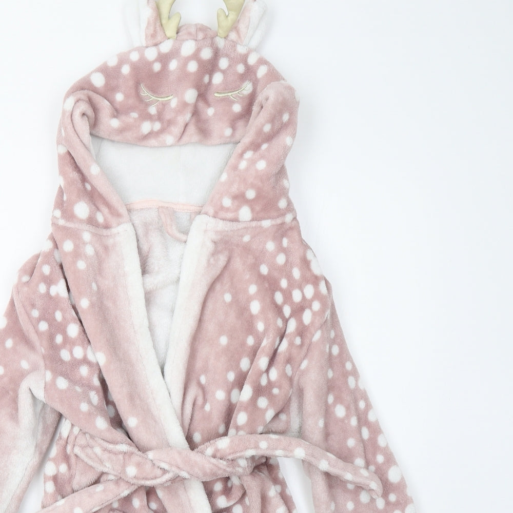 George Girls Pink Polka Dot Fleece  Gown Size 6-7 Years  - Faun
