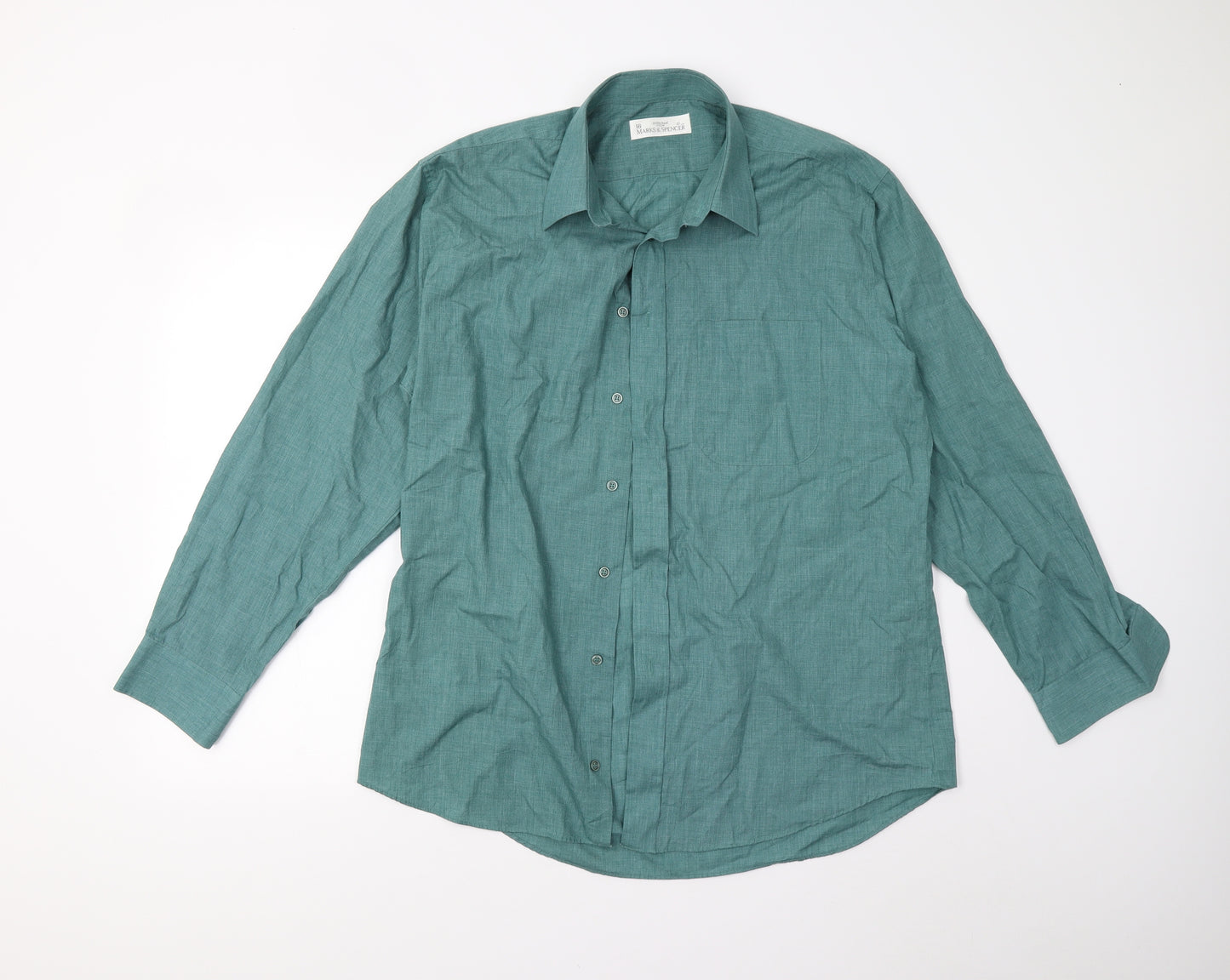 M&S Mens Green    Button-Up Size 16