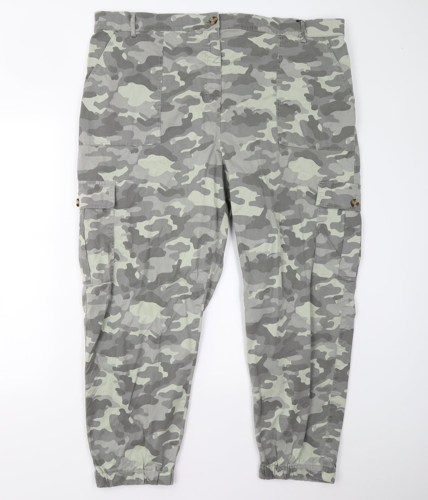 M&S Mens Green Camouflage  Cargo Trousers Size 24 L26 in