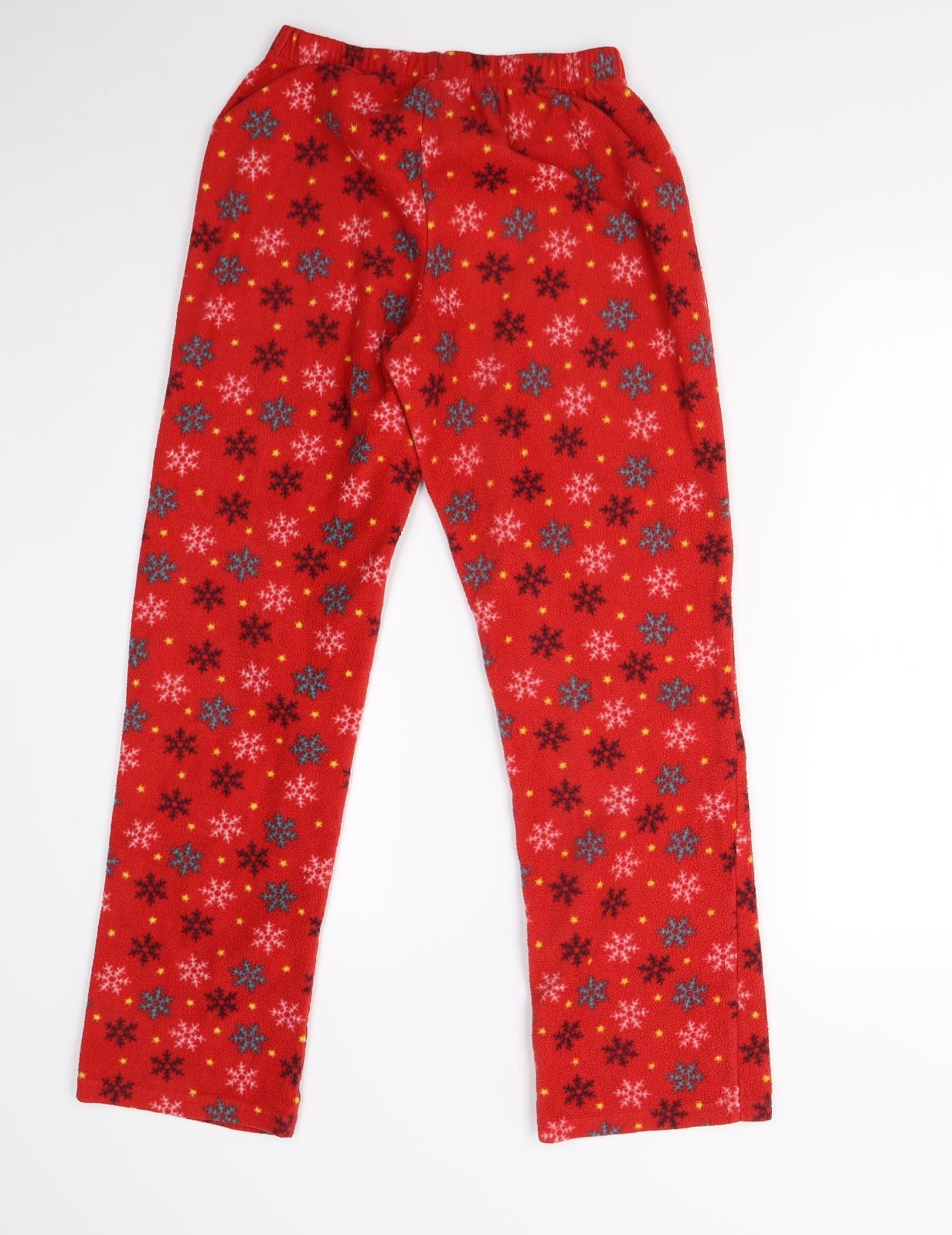 Me To You Womens Red Solid Fleece  Pyjama Pants Size 8  - Snow Flakes