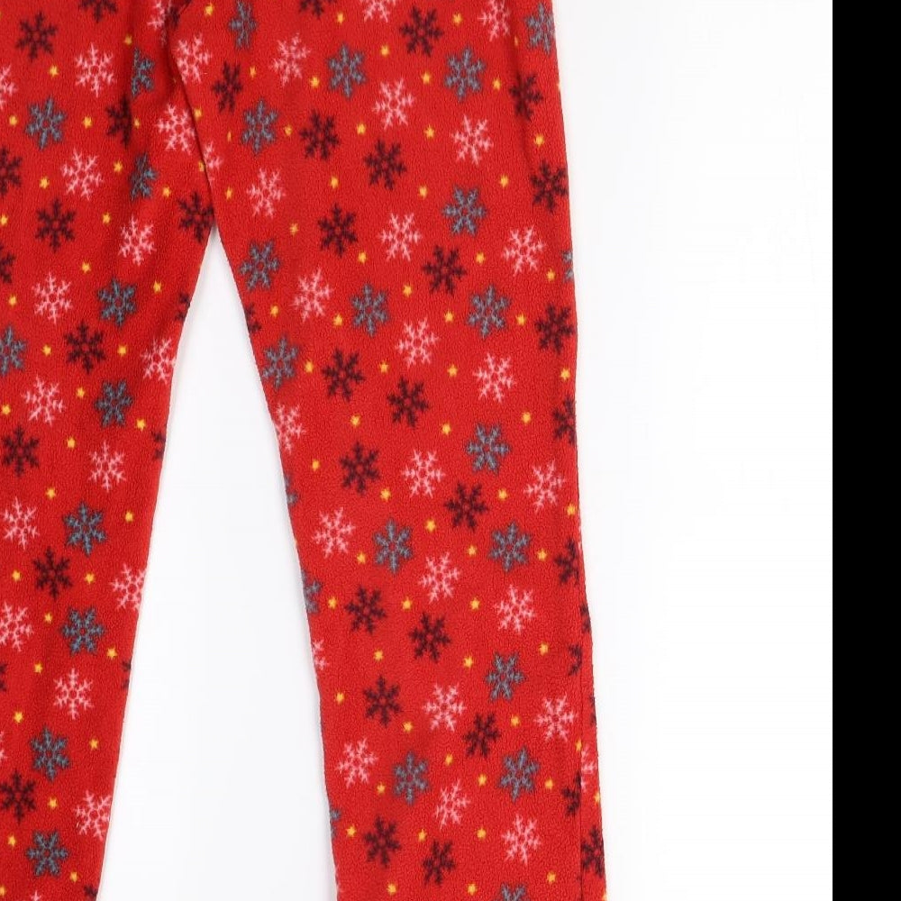 Me To You Womens Red Solid Fleece  Pyjama Pants Size 8  - Snow Flakes