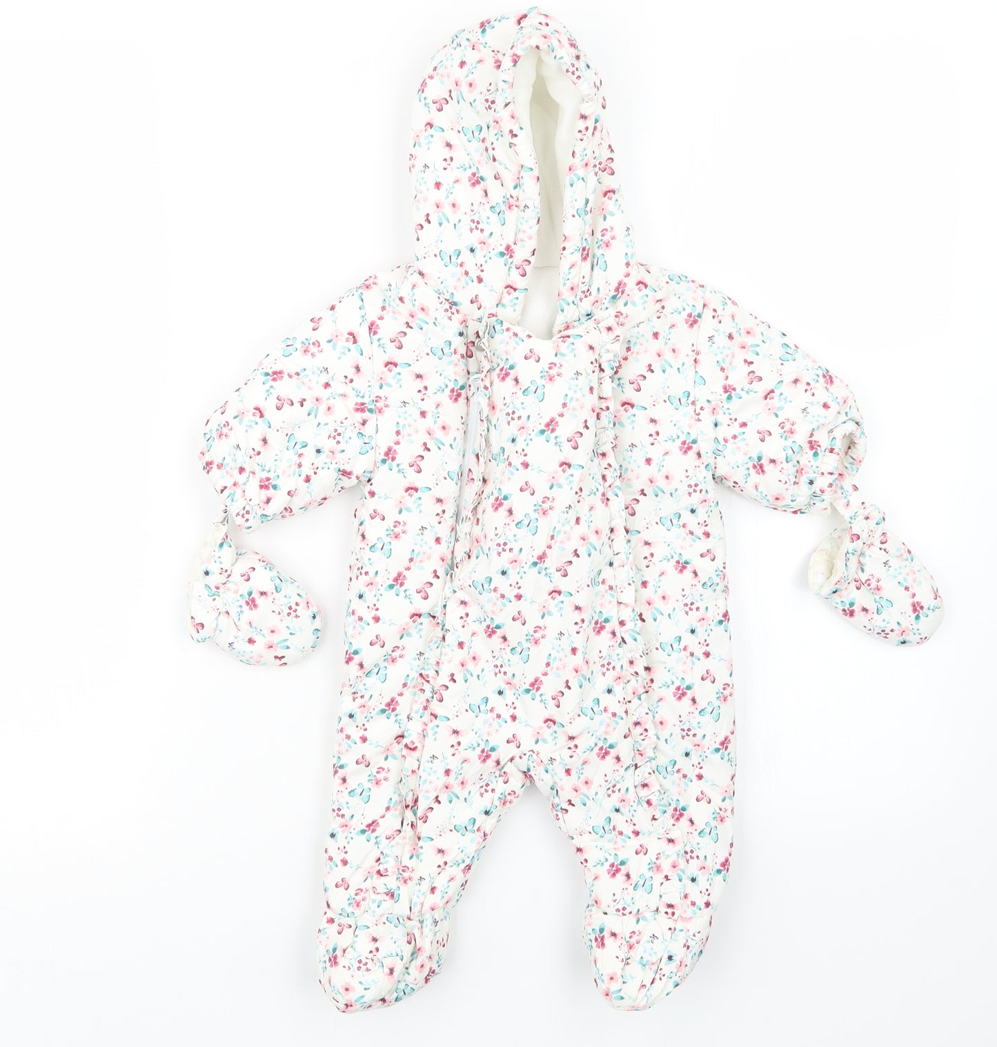 George Girls White Floral  Coverall Outfit/Set Size Newborn