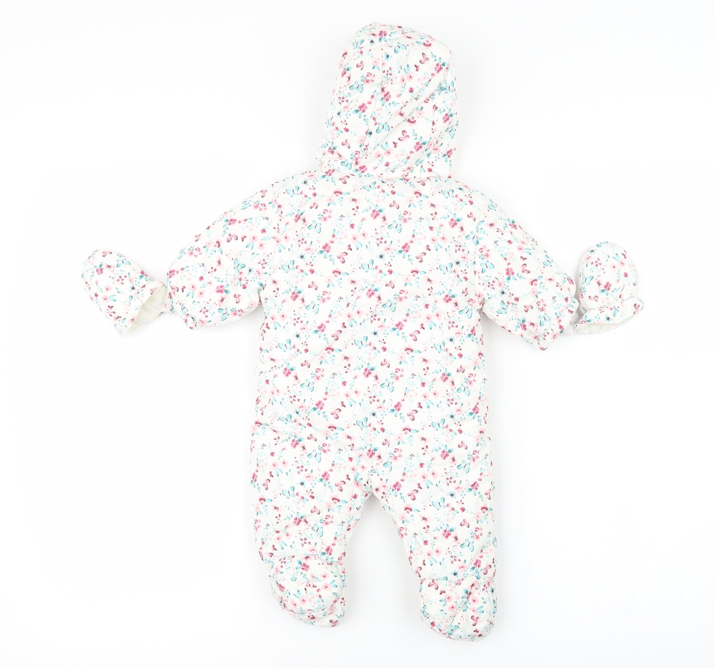 George Girls White Floral  Coverall Outfit/Set Size Newborn