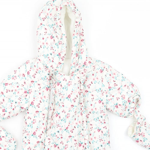 George Girls White Floral  Coverall Outfit/Set Size Newborn