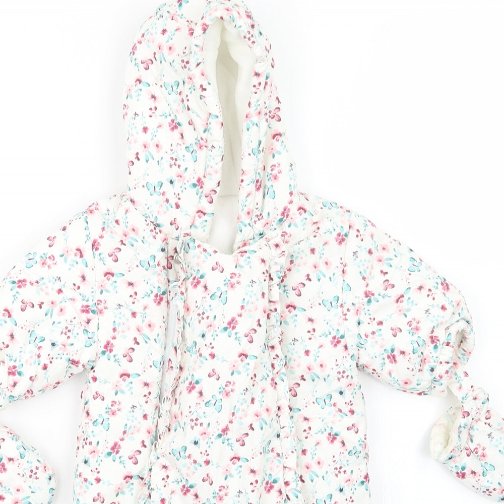 George Girls White Floral  Coverall Outfit/Set Size Newborn