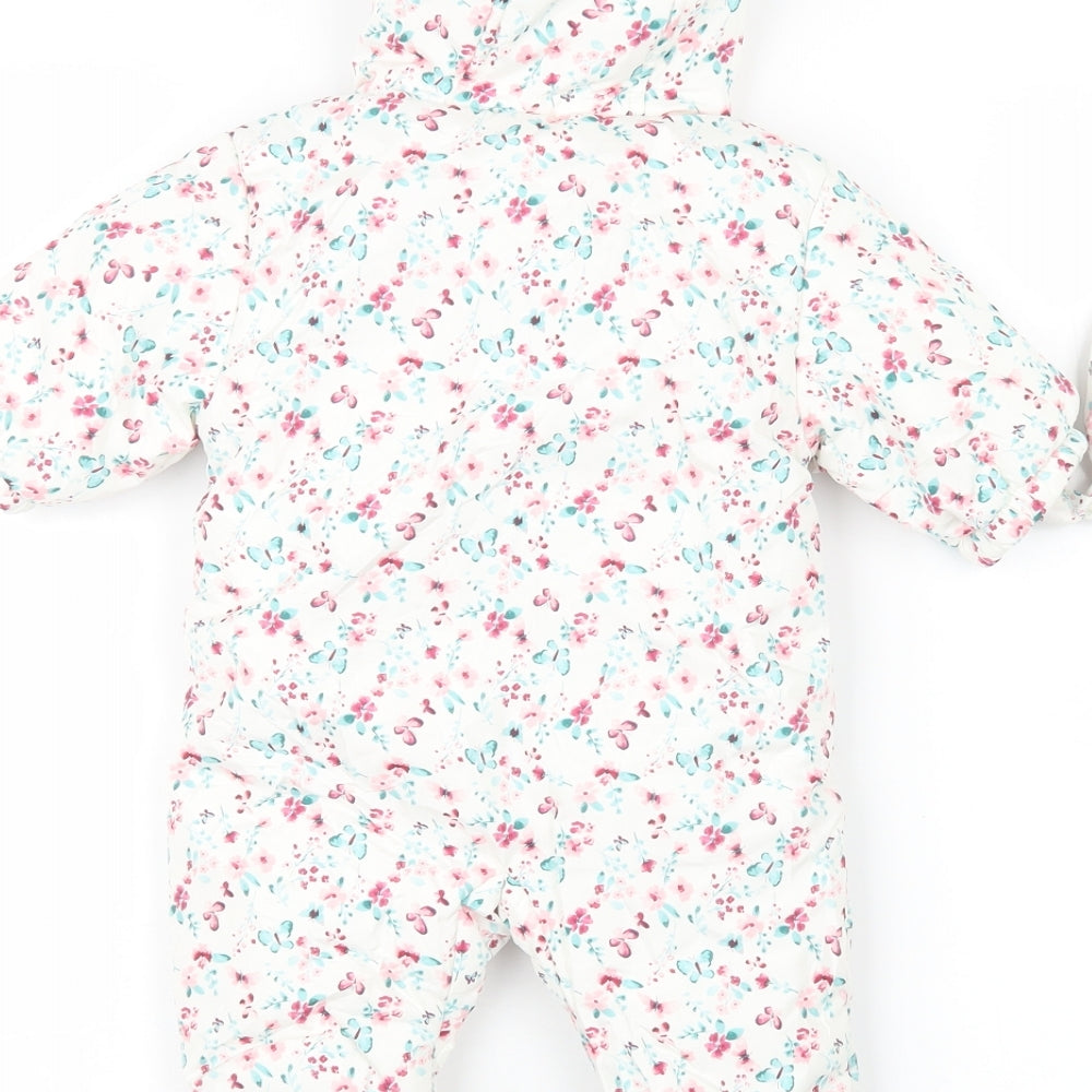 George Girls White Floral  Coverall Outfit/Set Size Newborn