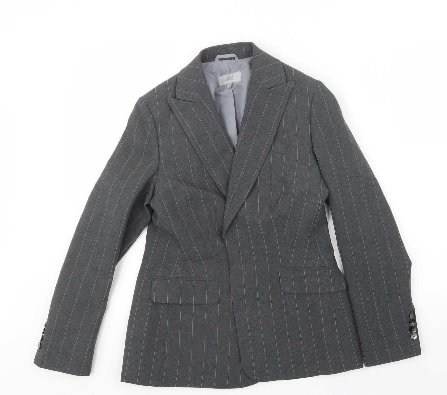 Marks and Spencer Womens Grey Striped  Jacket Blazer Size 10