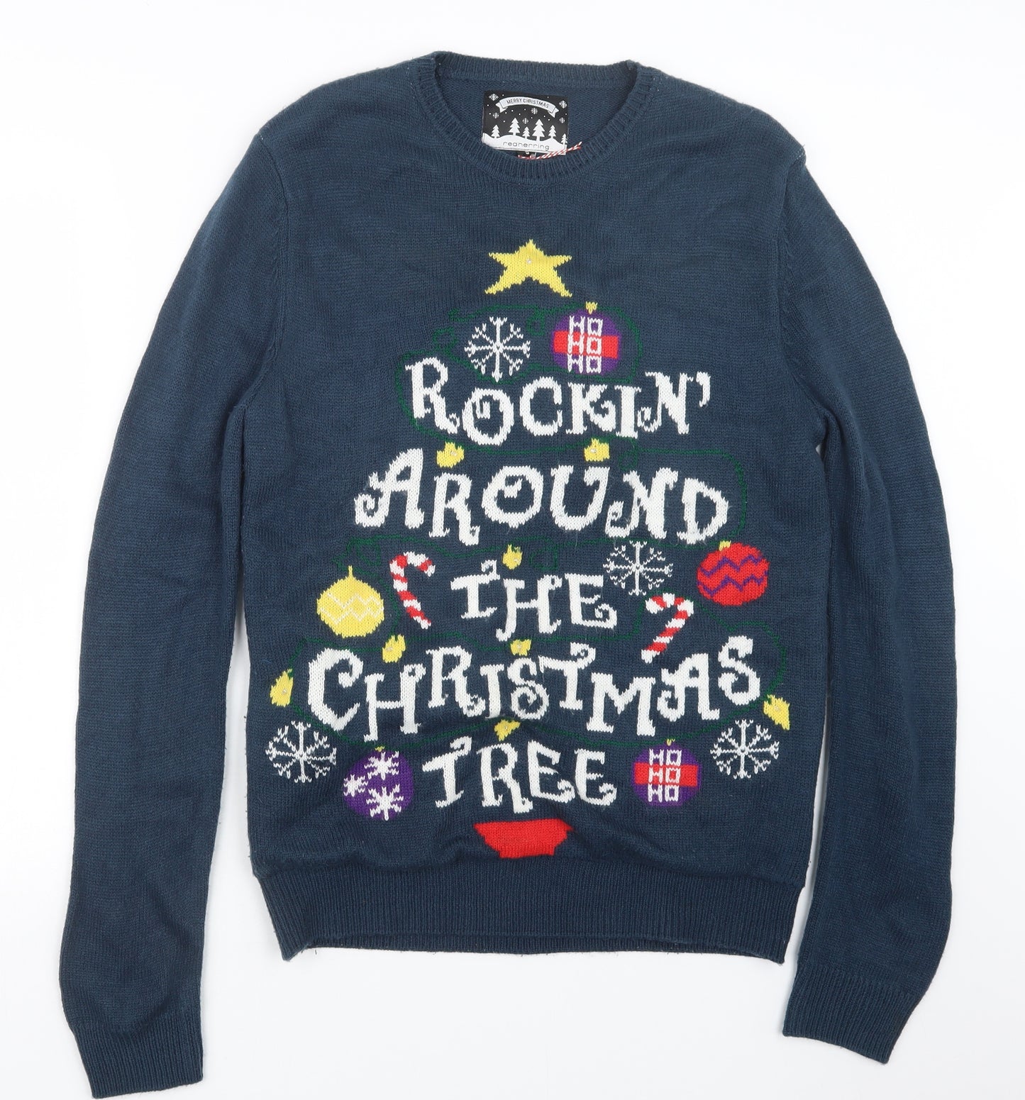 Red Herring Mens Blue  Knit Pullover Jumper Size S  - Christmas