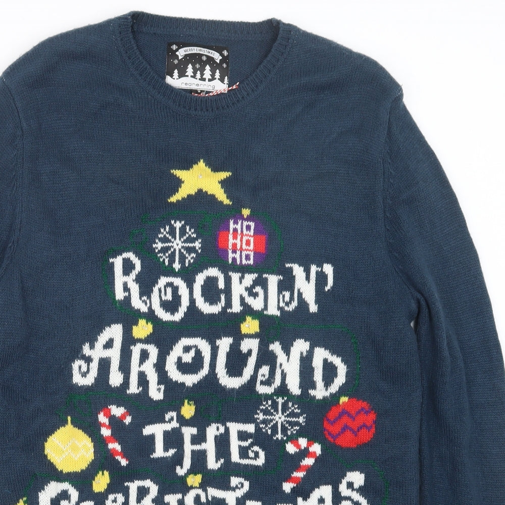 Red Herring Mens Blue  Knit Pullover Jumper Size S  - Christmas