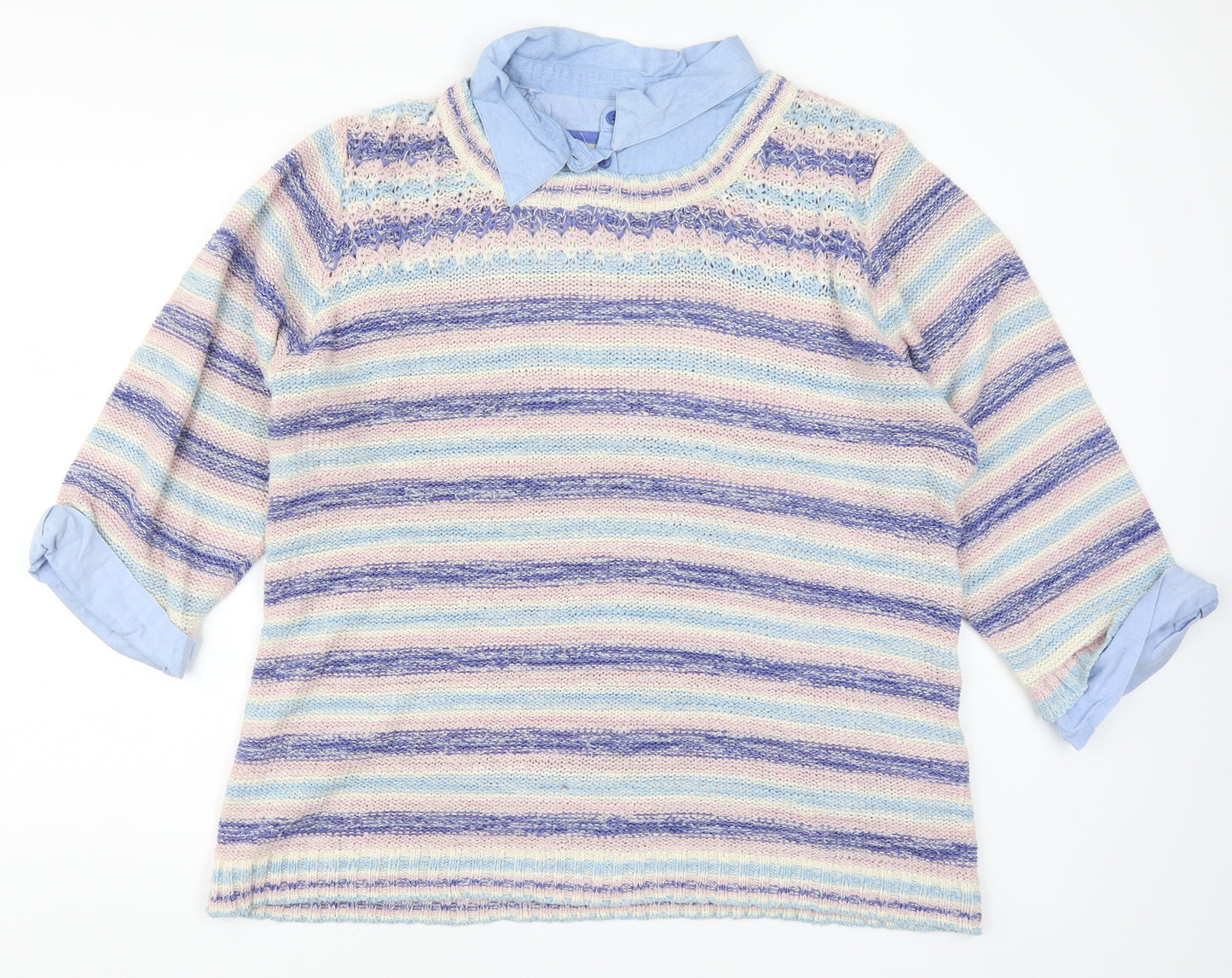Cotton Traders Womens Blue Striped Knit Pullover Jumper Size 20  - Pink
