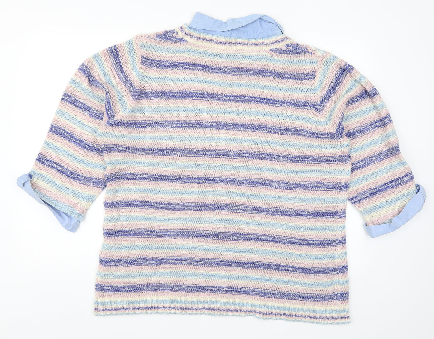 Cotton Traders Womens Blue Striped Knit Pullover Jumper Size 20  - Pink