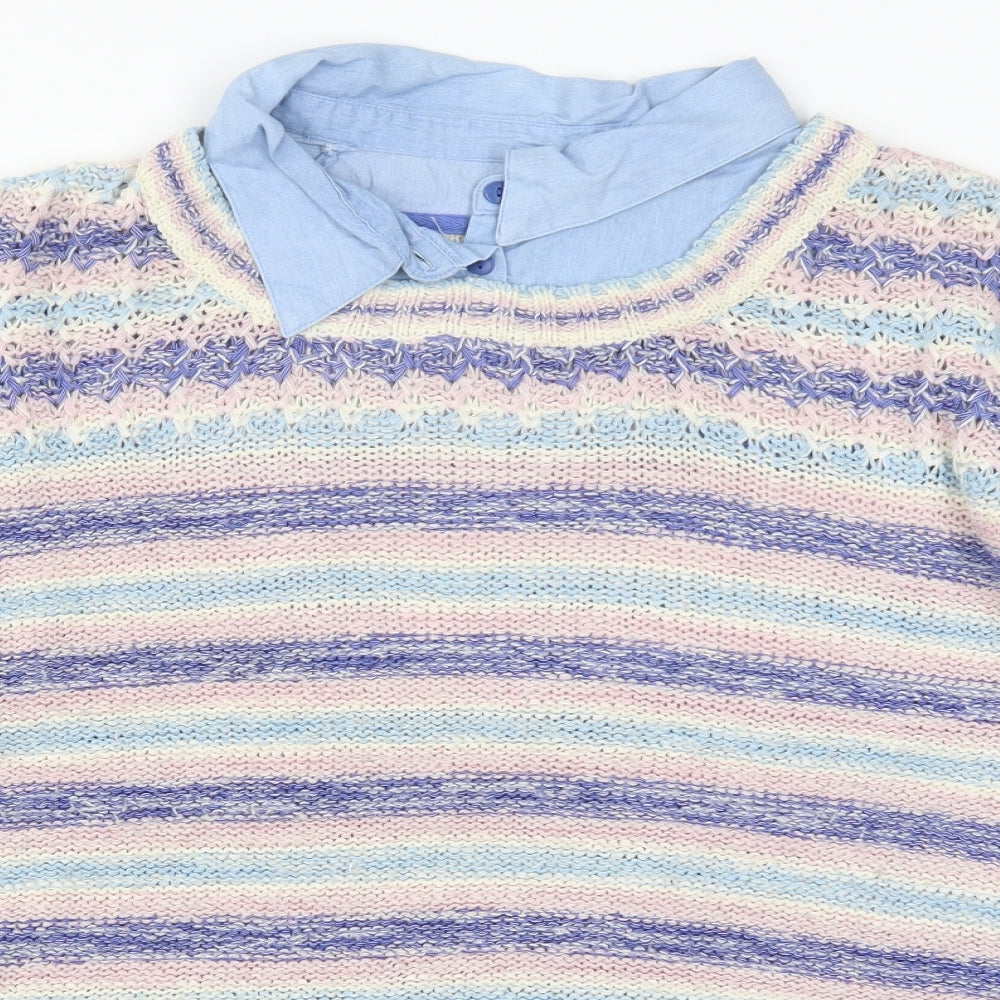 Cotton Traders Womens Blue Striped Knit Pullover Jumper Size 20  - Pink