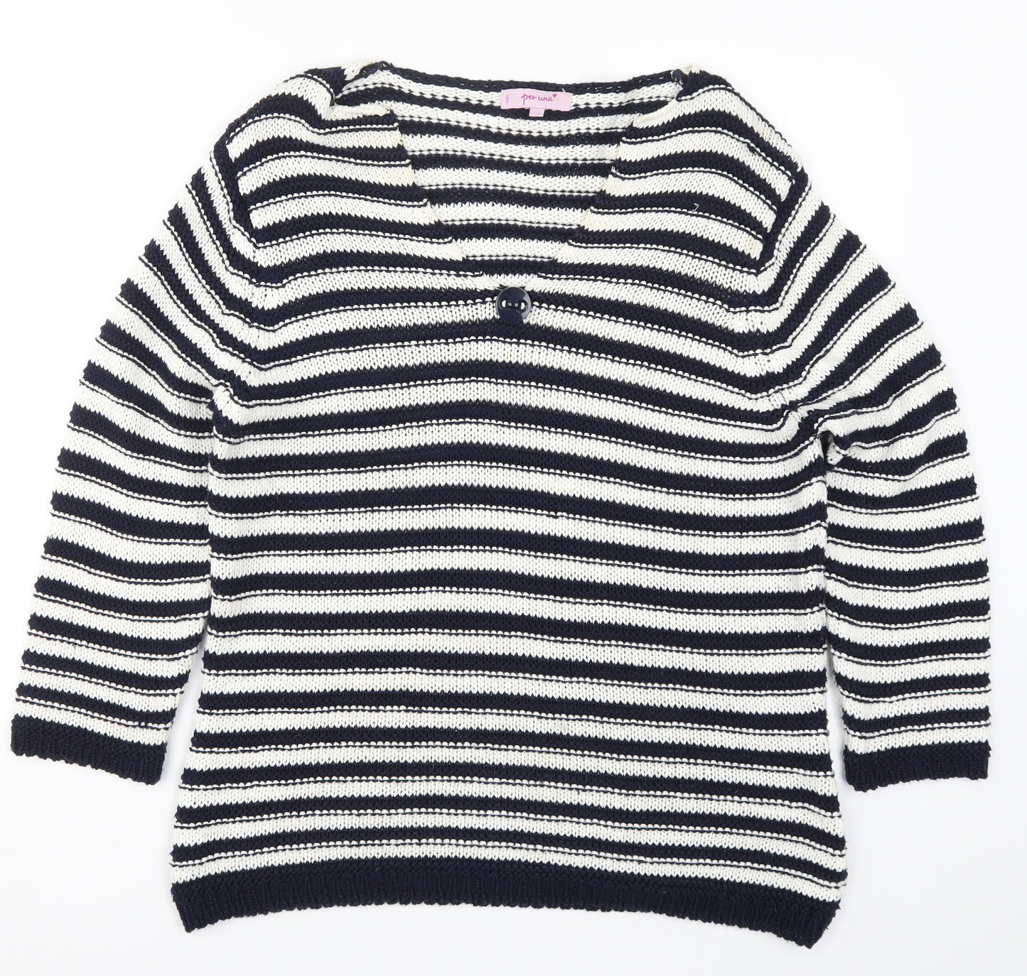 Per Una Womens Blue Striped Knit Pullover Jumper Size L  - Navy