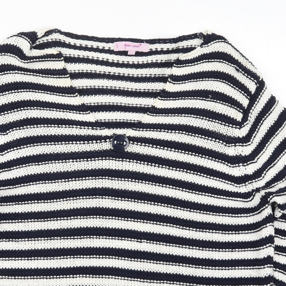 Per Una Womens Blue Striped Knit Pullover Jumper Size L  - Navy