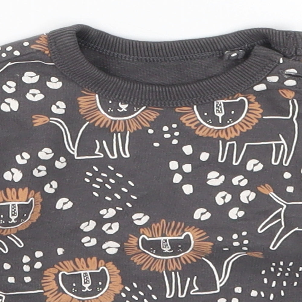 TU Boys Grey Animal Print  Basic T-Shirt Size 3-6 Months  - Lions