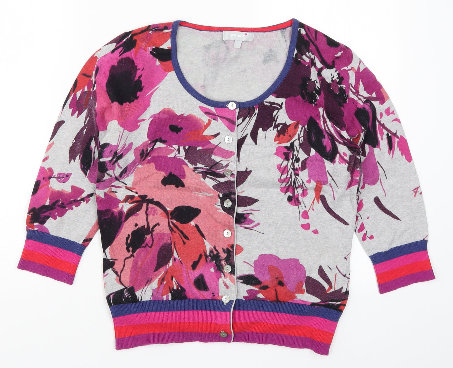 Per Una Womens Pink Floral Knit Cardigan Jumper Size 12