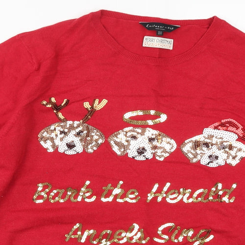 F&F Womens Red  Knit Pullover Jumper Size 22  - Bark The Herald Angels Sing