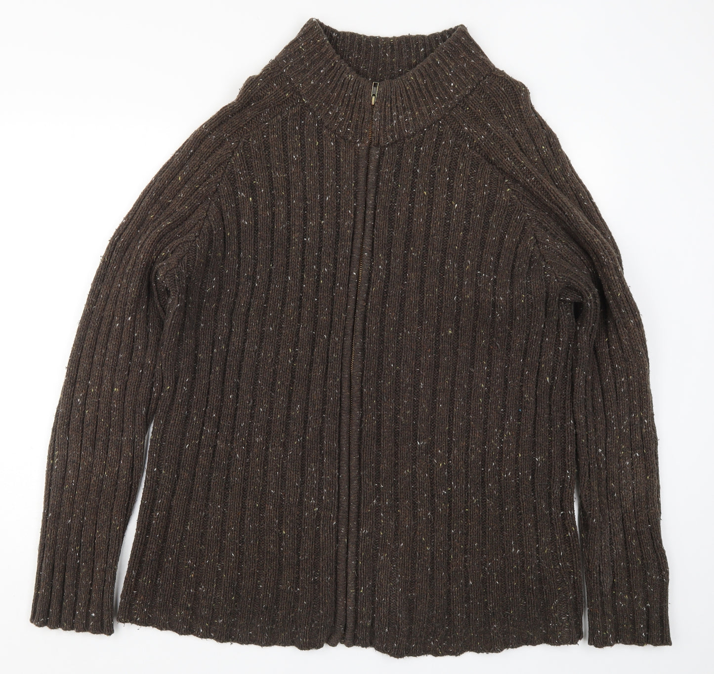 F&F Mens Brown  Knit Full Zip Jumper Size 2XL