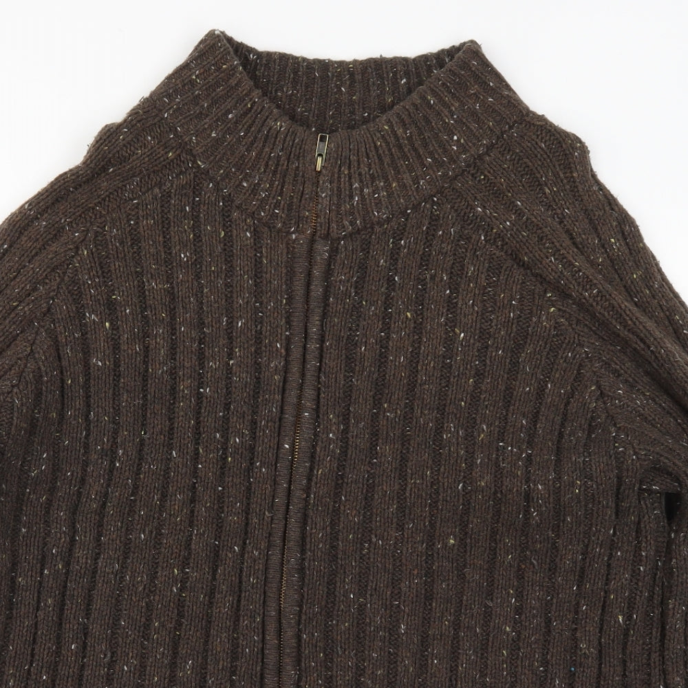 F&F Mens Brown  Knit Full Zip Jumper Size 2XL