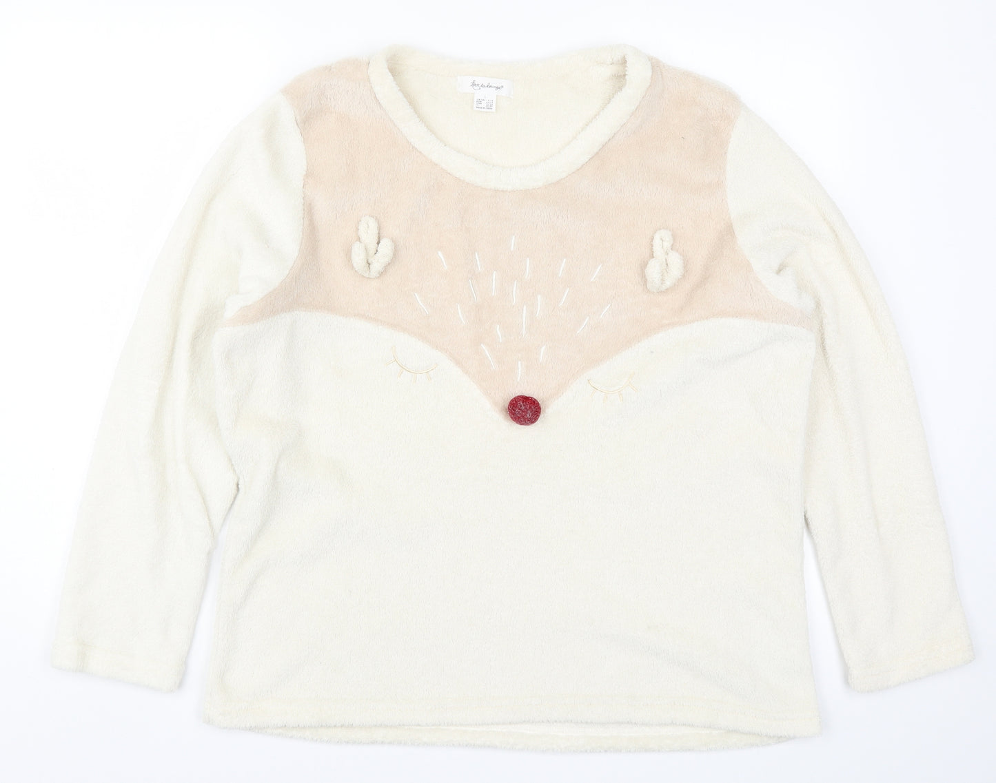 Primark Womens Beige Solid  Top Pyjama Top Size 14  - Reindeer Christmas