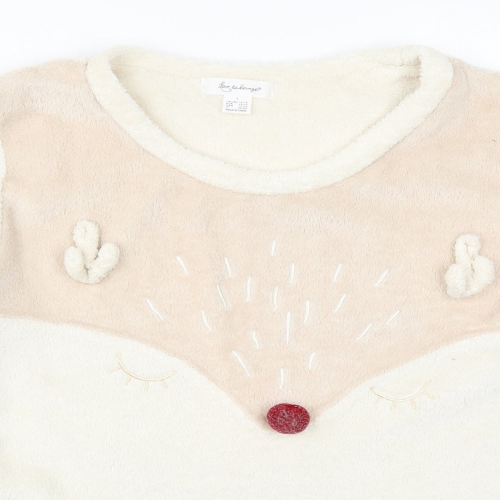 Primark Womens Beige Solid  Top Pyjama Top Size 14  - Reindeer Christmas
