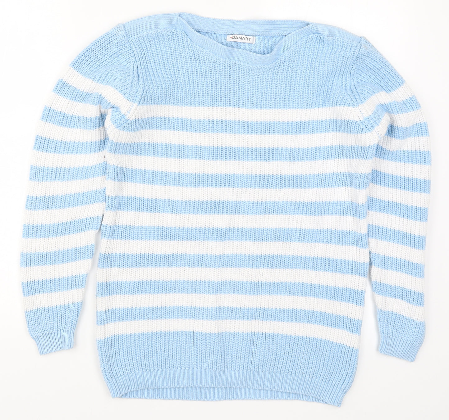 Damart Womens Blue Striped Knit Pullover Jumper Size 14