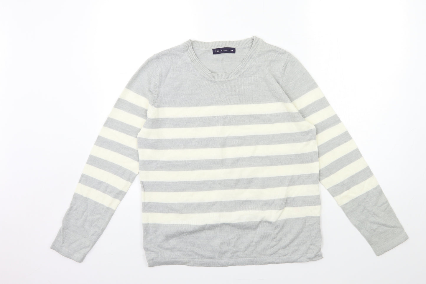 Marks and Spencer Womens Grey Striped Knit Pullover Jumper Size 12