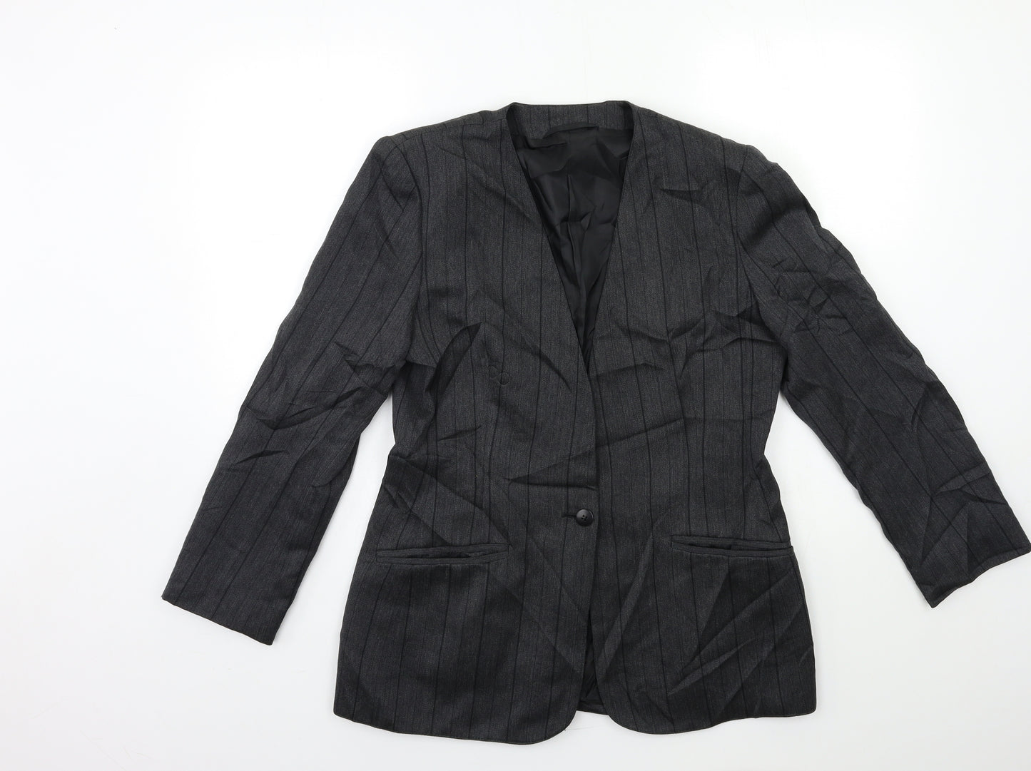 Country Casuals Womens Grey Striped  Jacket Suit Jacket Size 12