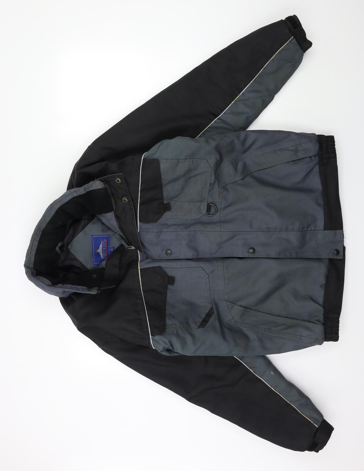 Portwest Mens Black Striped  Overcoat Coat Size M