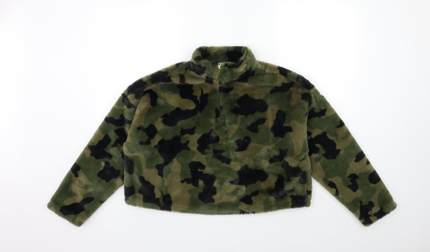 New Look Girls Green Camouflage Fleece Pullover Sweatshirt Size 14-15 Years