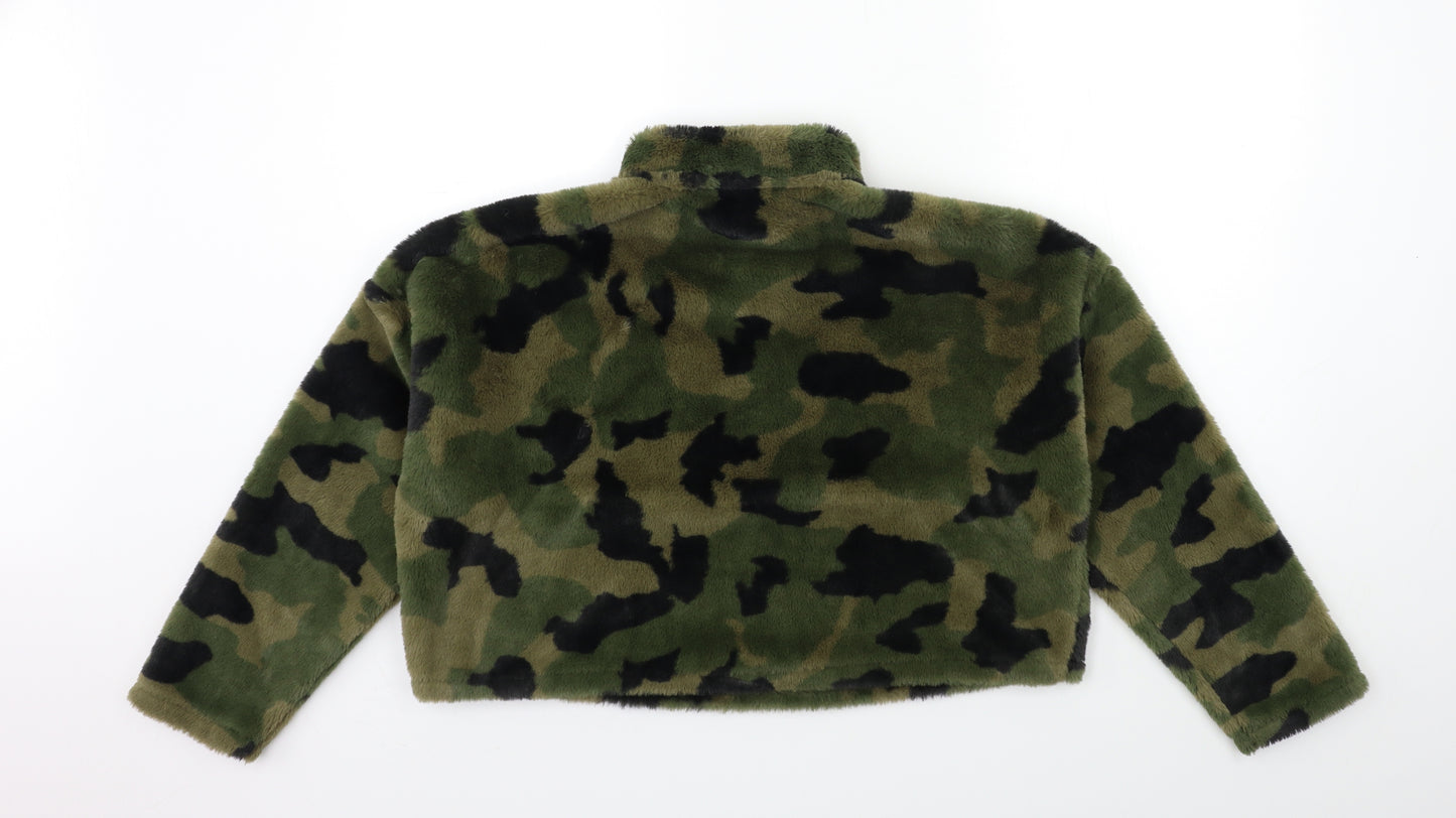 New Look Girls Green Camouflage Fleece Pullover Sweatshirt Size 14-15 Years