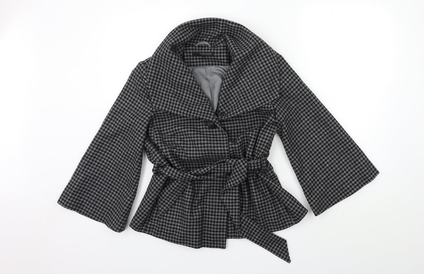 Topshop Womens Black Houndstooth  Overcoat Coat Size 10