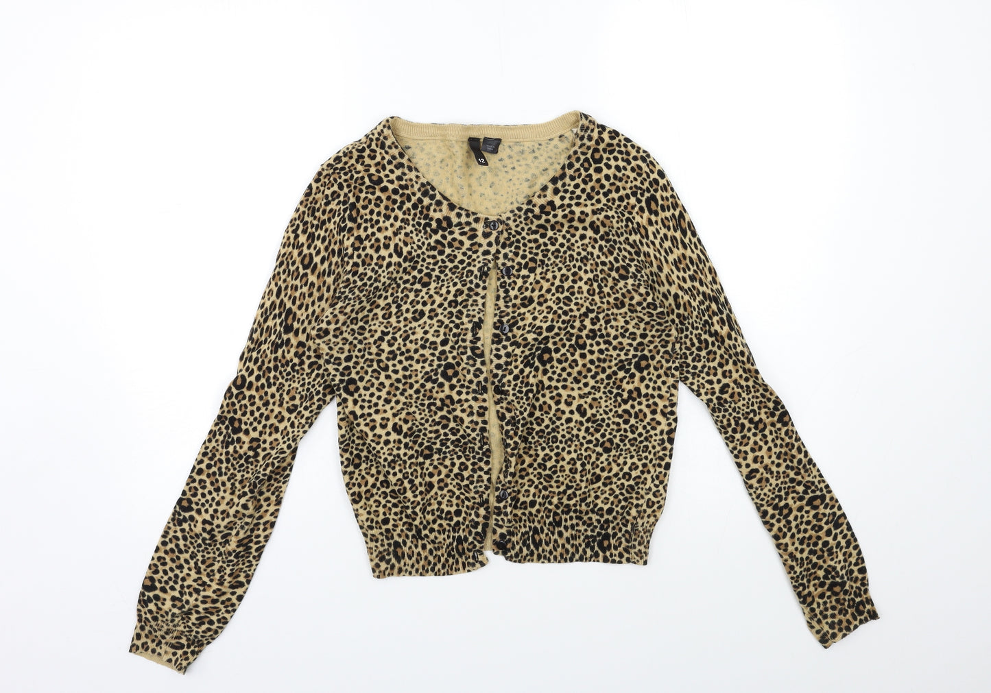 H&M Womens Brown Animal Print Knit Cardigan Jumper Size 12