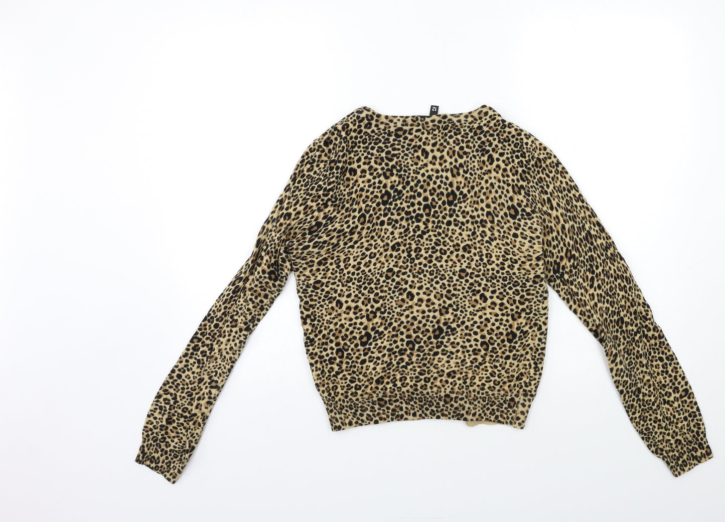 H&M Womens Brown Animal Print Knit Cardigan Jumper Size 12