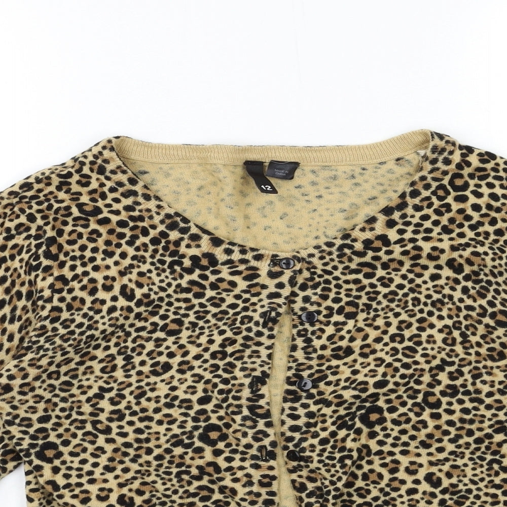 H&M Womens Brown Animal Print Knit Cardigan Jumper Size 12