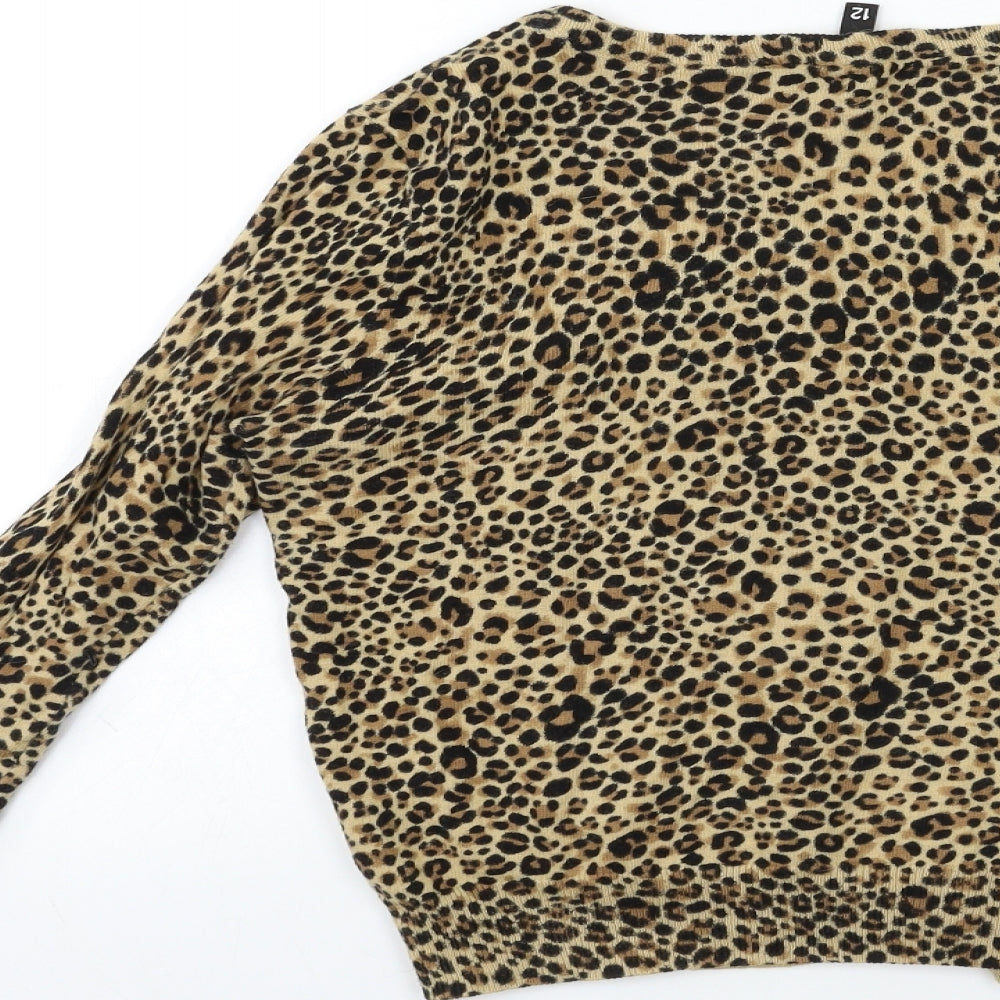 H&M Womens Brown Animal Print Knit Cardigan Jumper Size 12