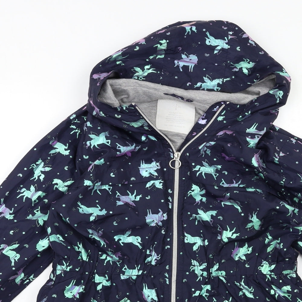 Matalan Girls Blue Geometric  Rain Coat Coat Size 13 Years