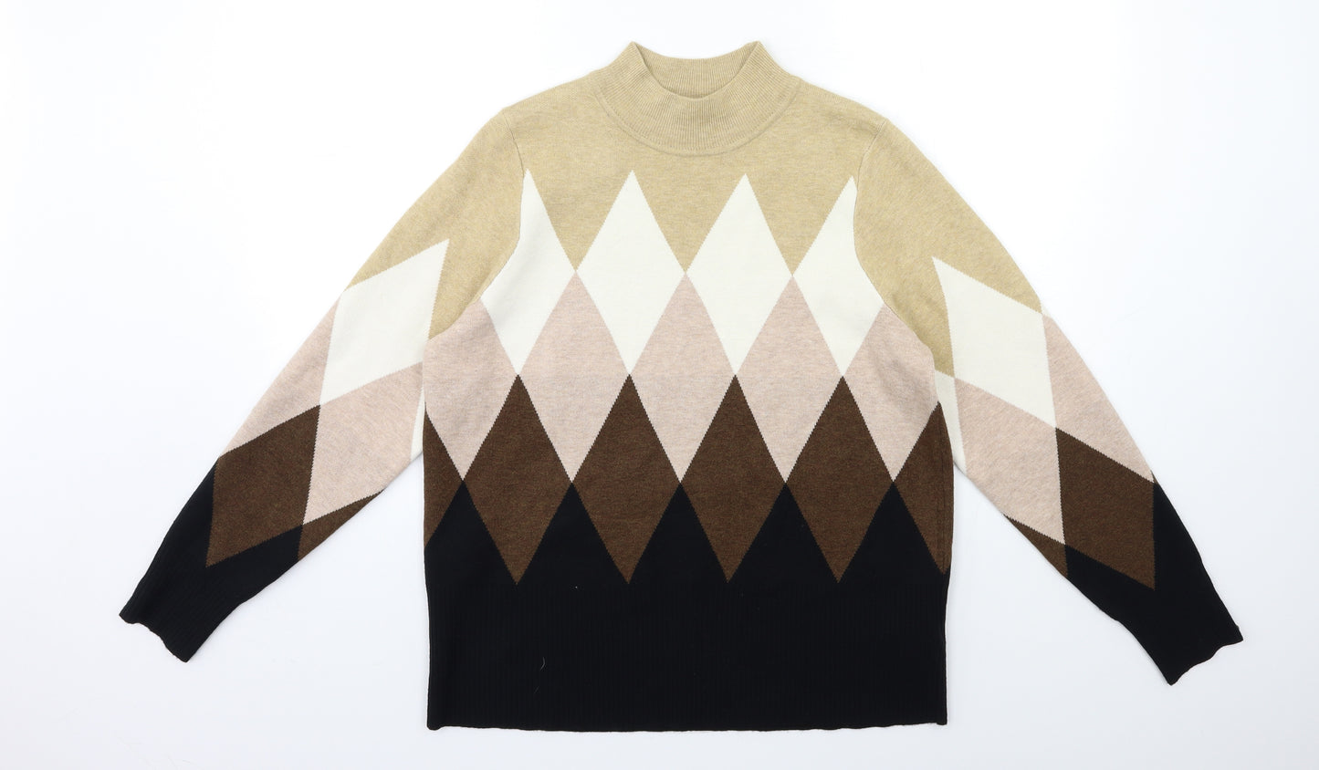 Marks and Spencer Womens Beige Check Knit Pullover Jumper Size 16