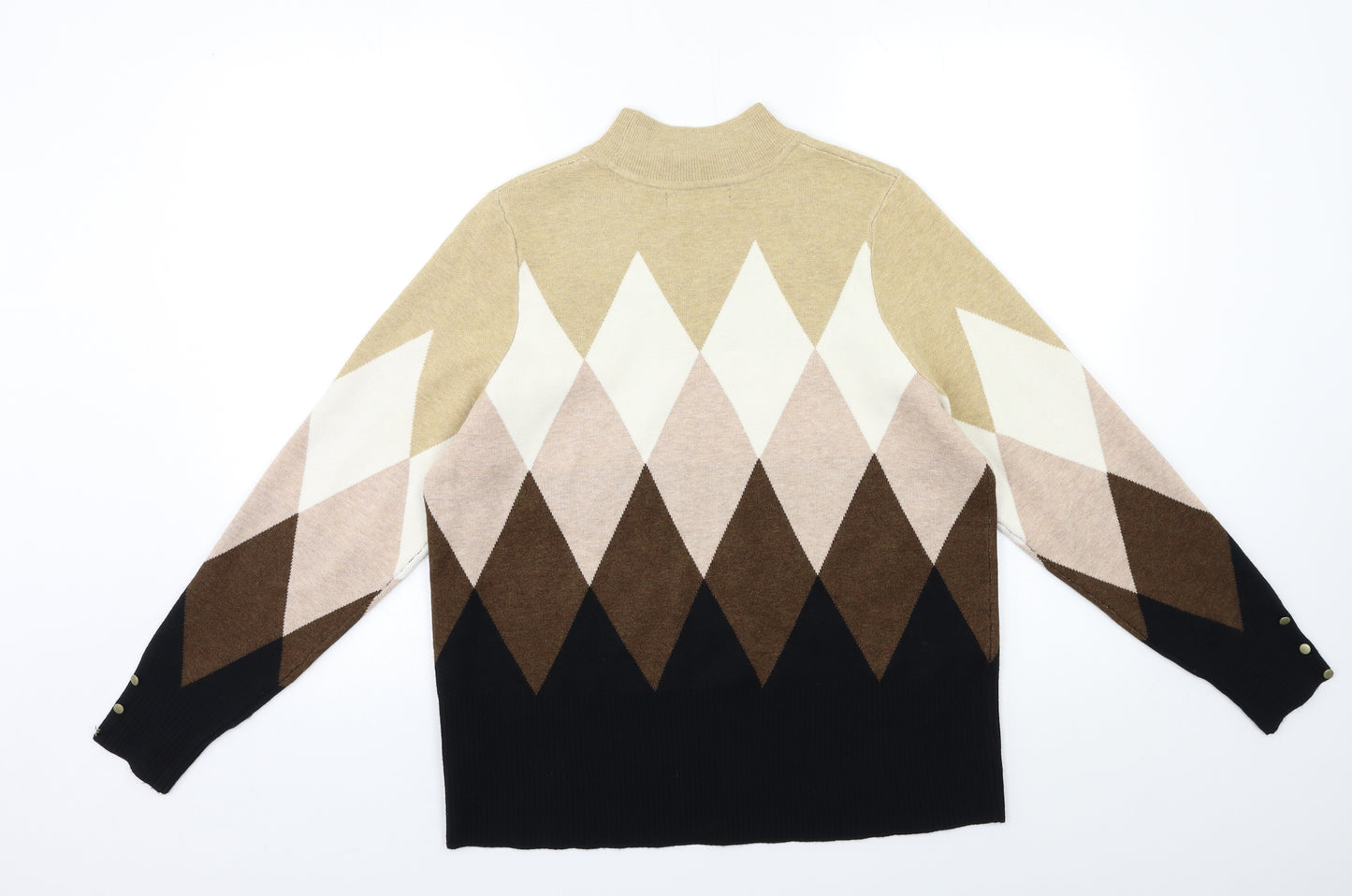 Marks and Spencer Womens Beige Check Knit Pullover Jumper Size 16