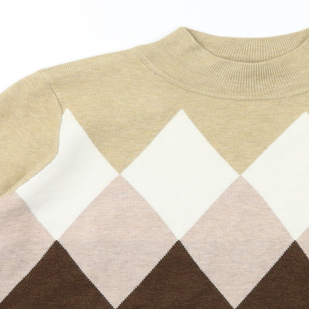 Marks and Spencer Womens Beige Check Knit Pullover Jumper Size 16