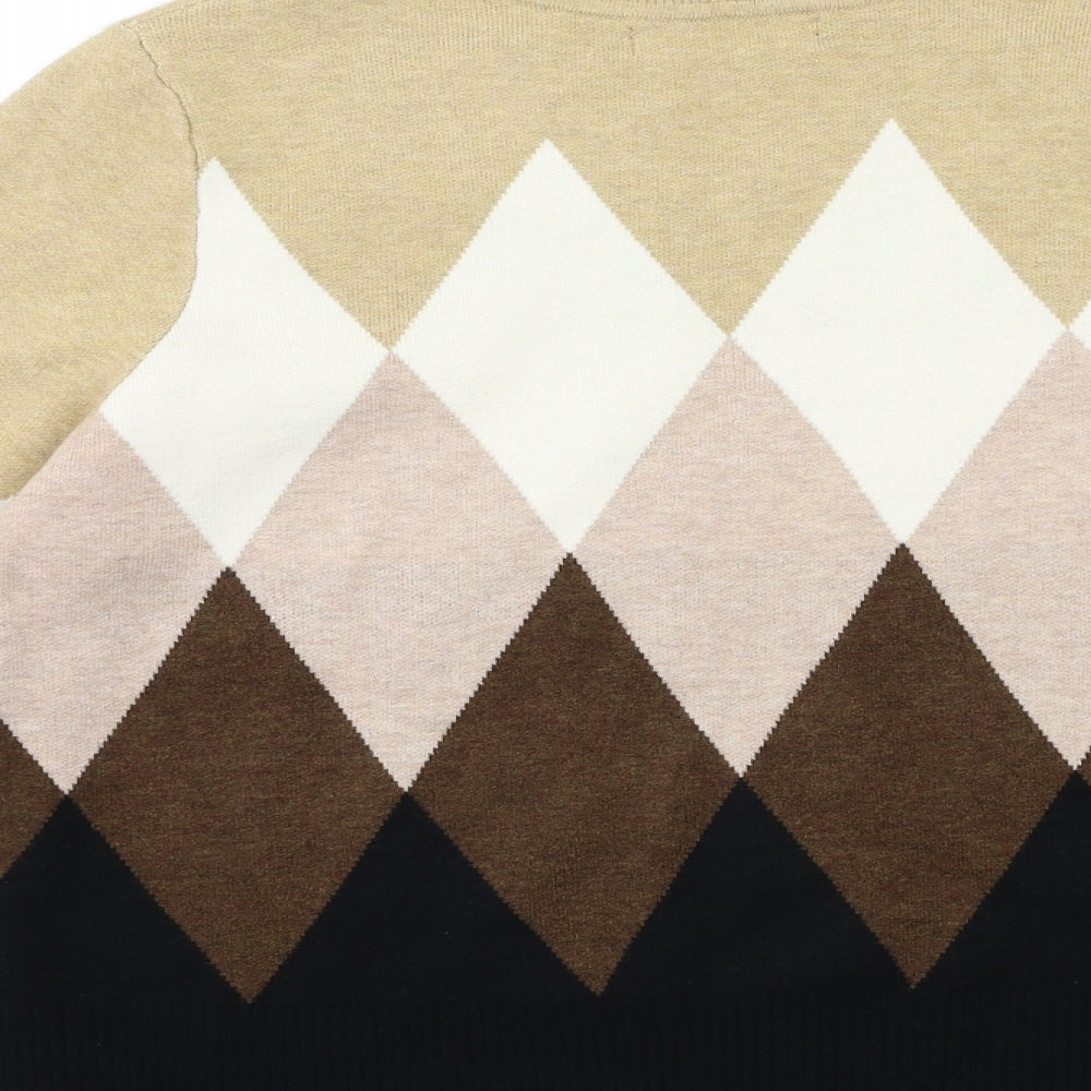 Marks and Spencer Womens Beige Check Knit Pullover Jumper Size 16