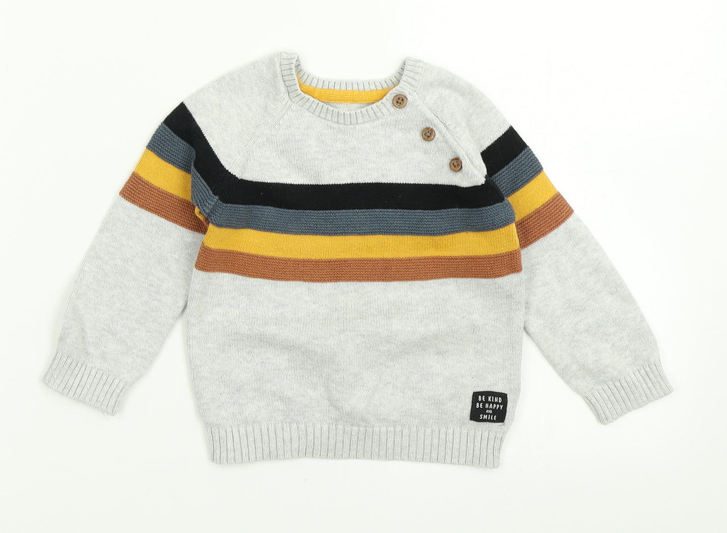 F&F Boys Grey Striped Knit Pullover Jumper Size 9-12 Months
