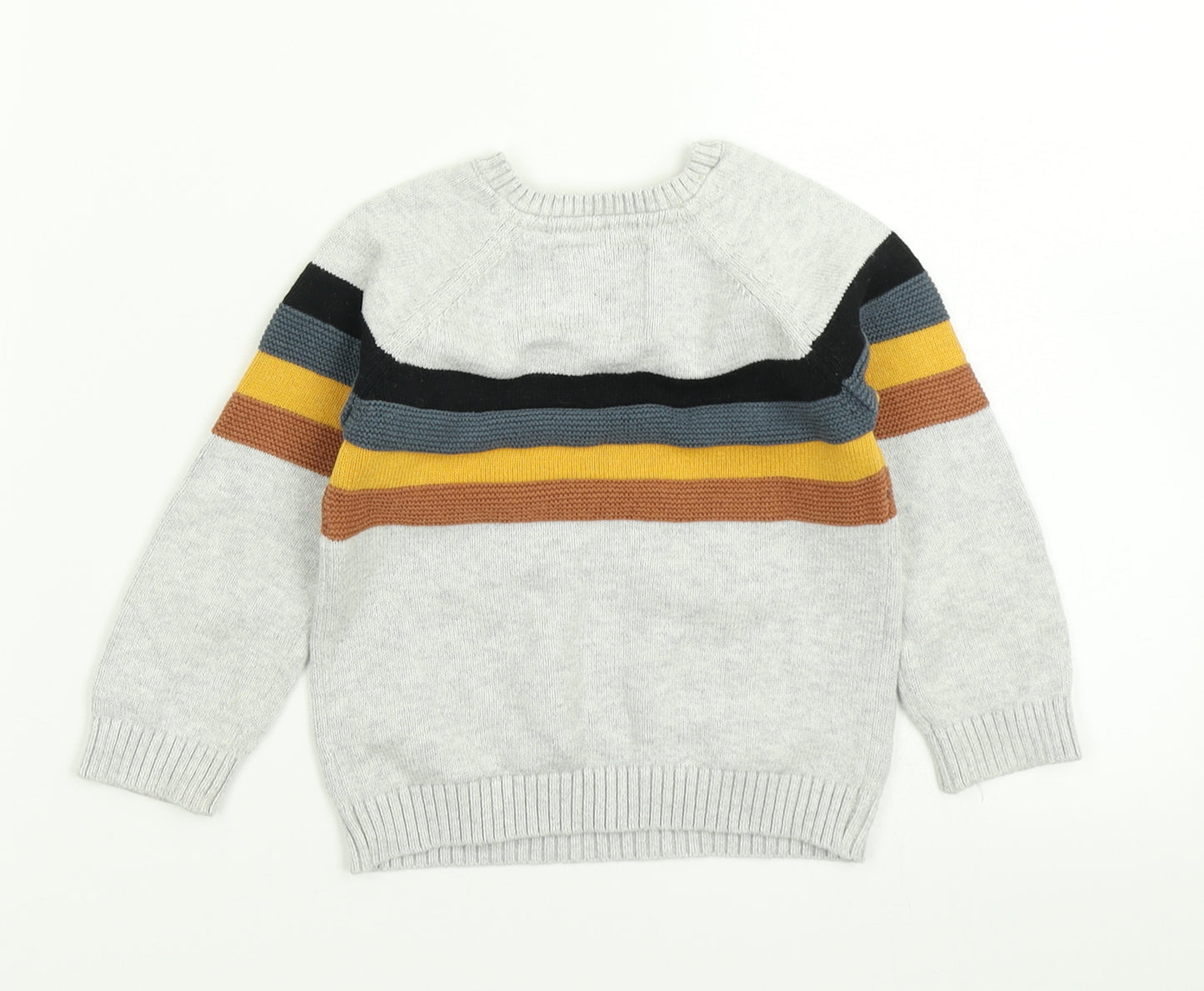 F&F Boys Grey Striped Knit Pullover Jumper Size 9-12 Months