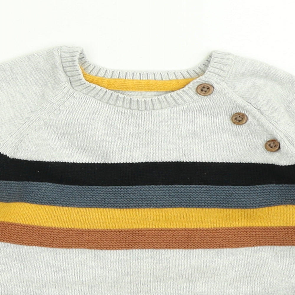 F&F Boys Grey Striped Knit Pullover Jumper Size 9-12 Months
