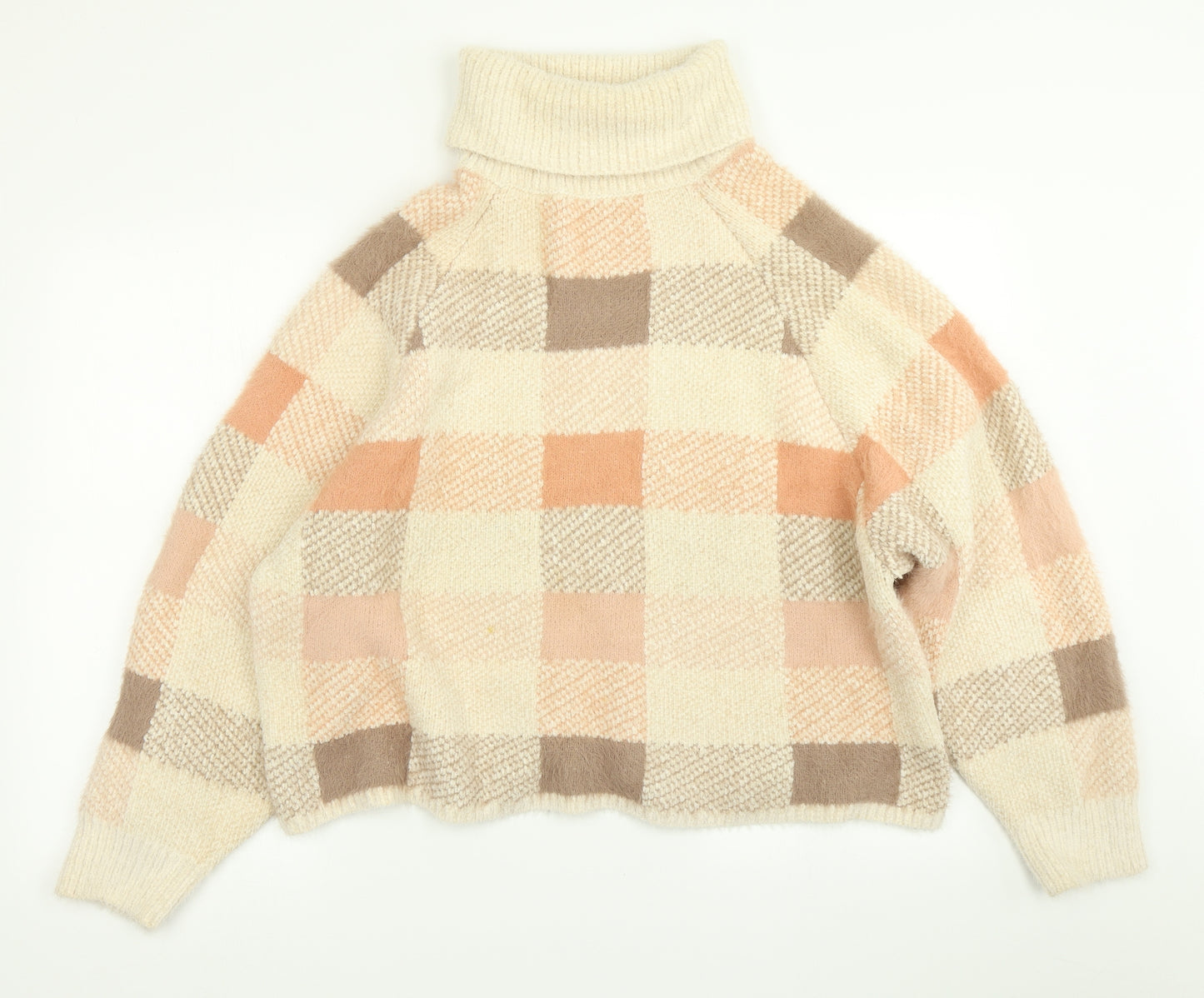 Primark Womens Beige Check Knit Pullover Jumper Size XL  - Cropped