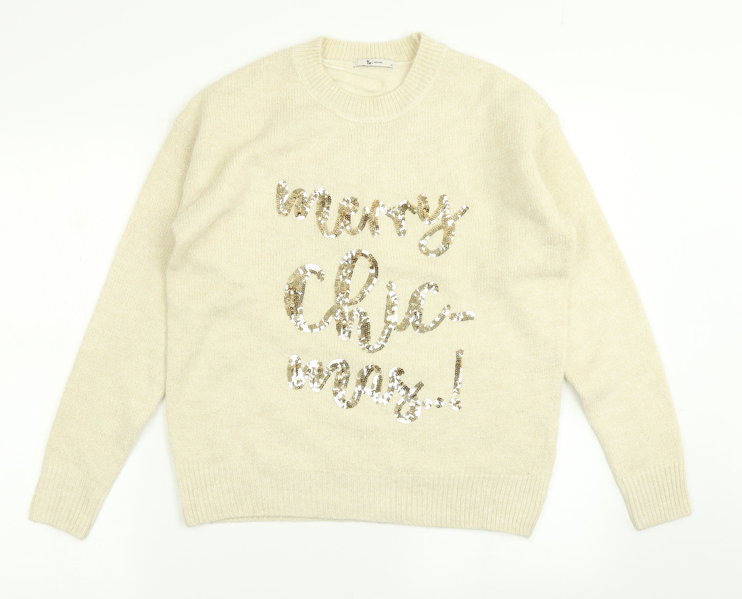 TU Womens Beige  Knit Pullover Jumper Size 10  - Christ