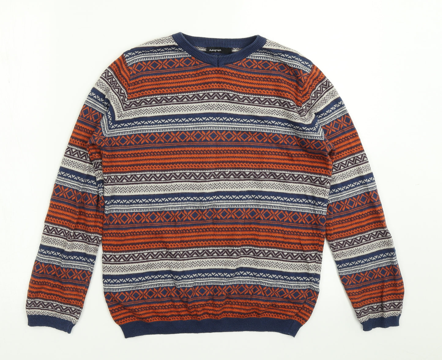 Autograph Boys Blue Fair Isle Knit Pullover Jumper Size 9-10 Years